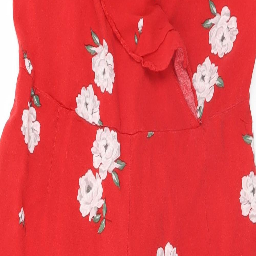 Divided Womens Red Floral  Jumpsuit One-Piece Size 12 L18 in