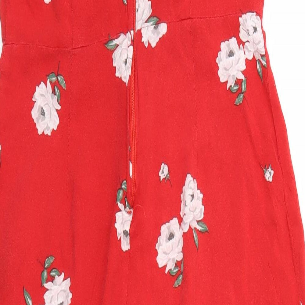 Divided Womens Red Floral  Jumpsuit One-Piece Size 12 L18 in
