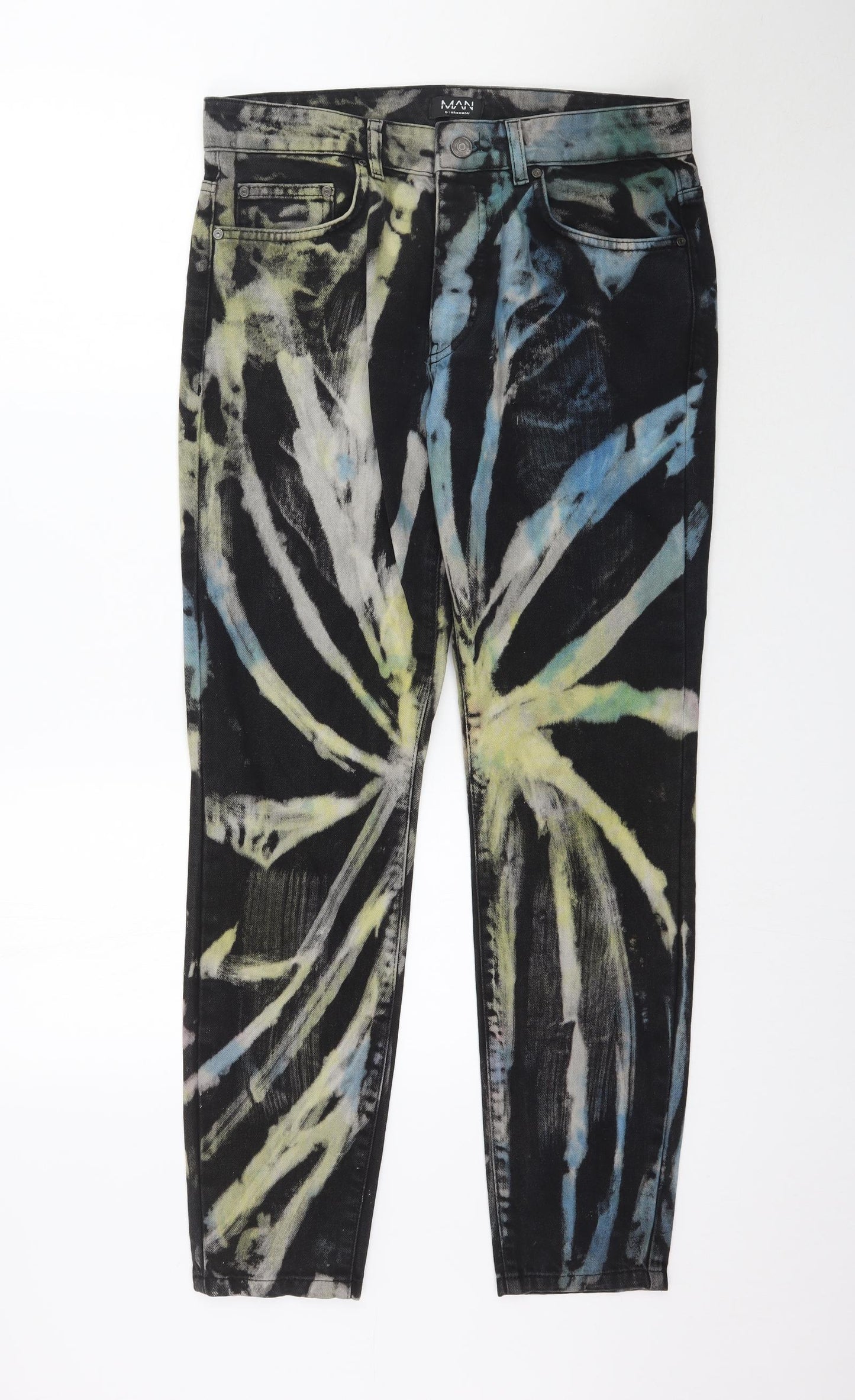 Boohoo Mens Multicoloured  Denim Straight Jeans Size 32 L31 in - Tie dye