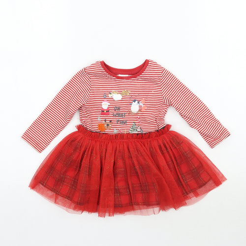 NEXT Girls Red Plaid  Fit & Flare  Size 3-6 Months  - Striped Christmas