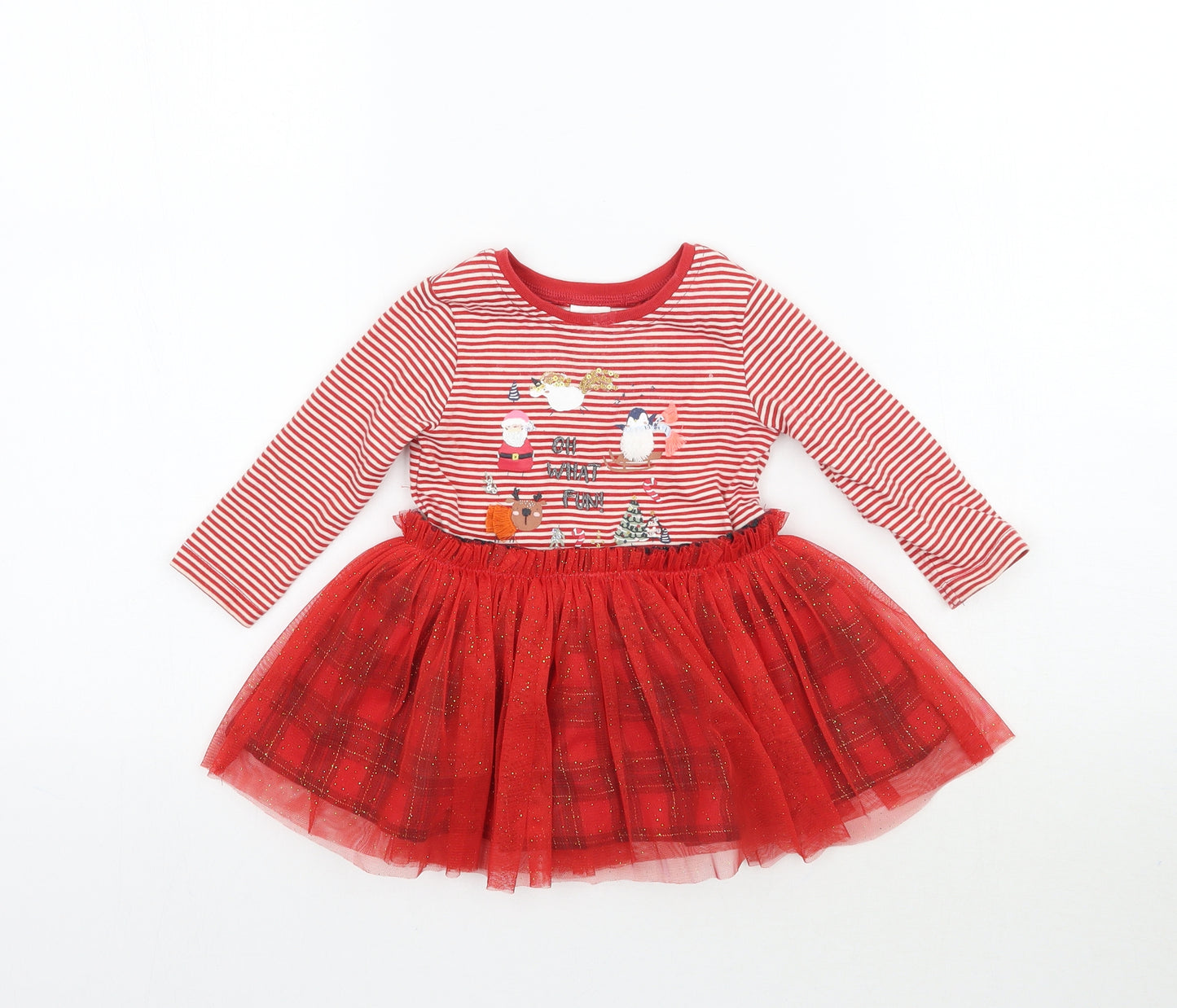 NEXT Girls Red Plaid  Fit & Flare  Size 3-6 Months  - Striped Christmas