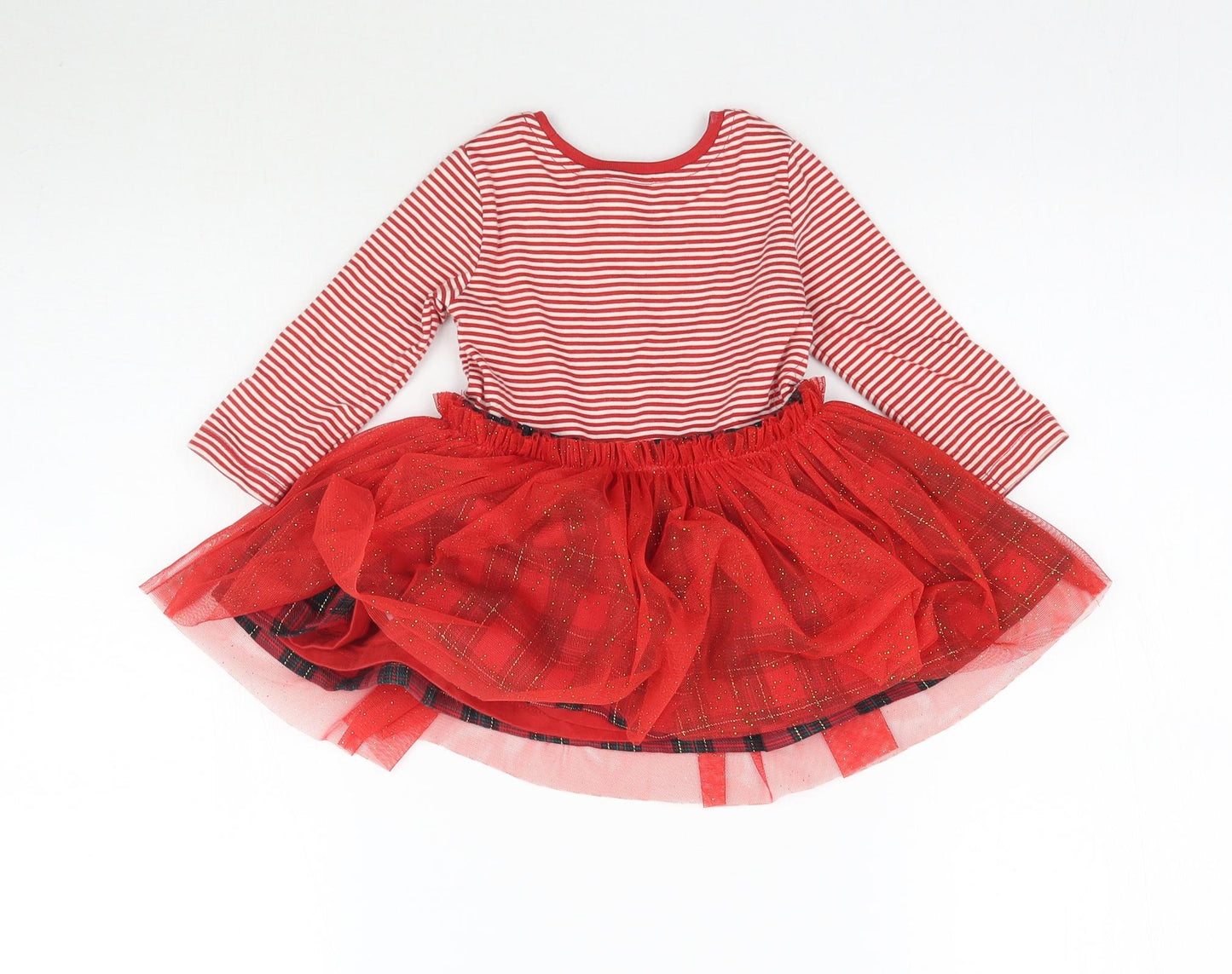 NEXT Girls Red Plaid  Fit & Flare  Size 3-6 Months  - Striped Christmas