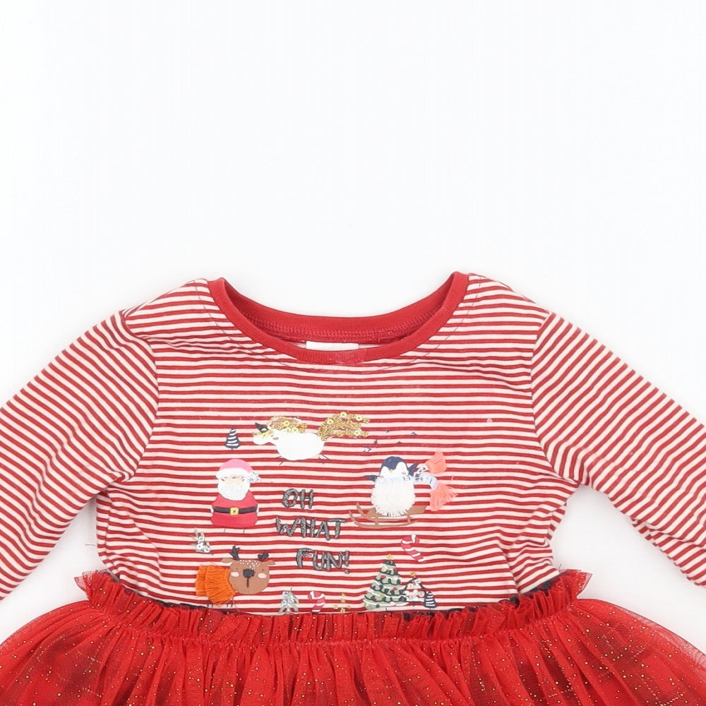 NEXT Girls Red Plaid  Fit & Flare  Size 3-6 Months  - Striped Christmas