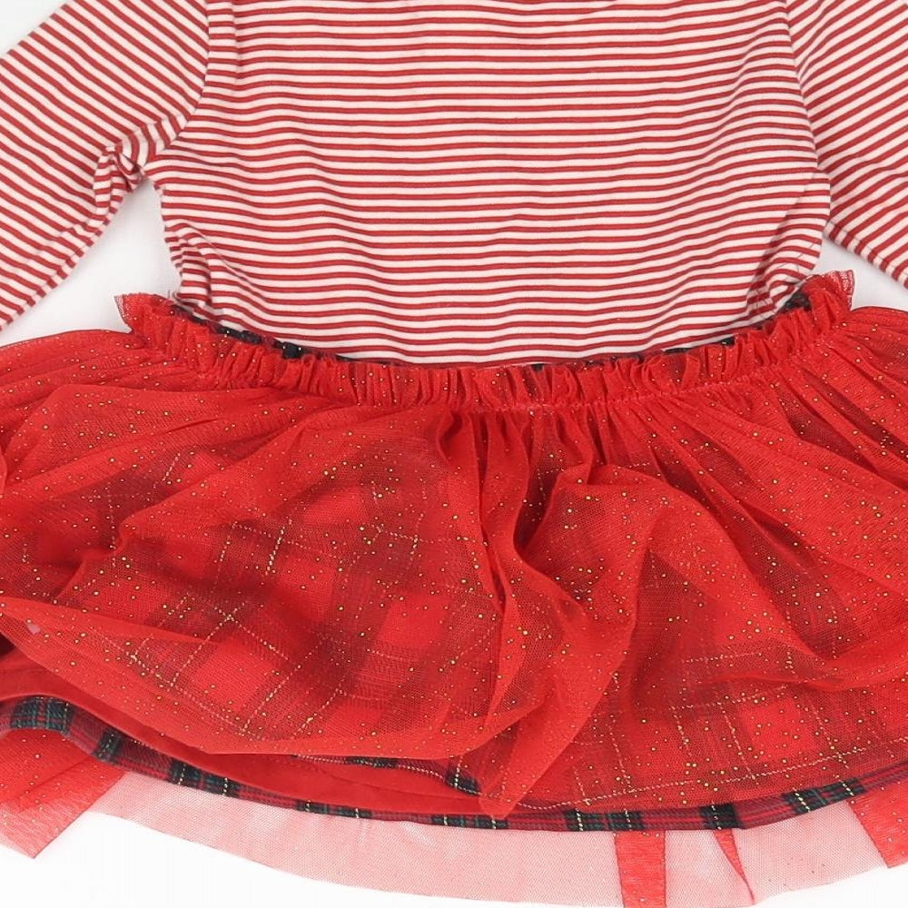 NEXT Girls Red Plaid  Fit & Flare  Size 3-6 Months  - Striped Christmas