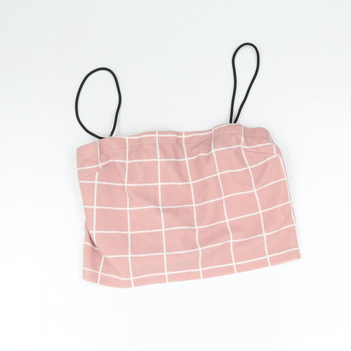 SheIn Womens Pink Plaid  Basic Tank Size L