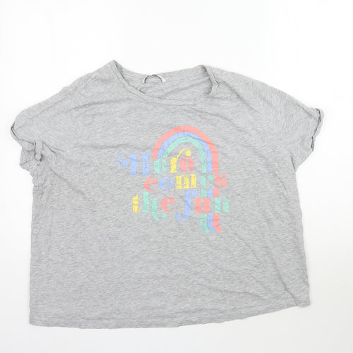 TU Womens Grey   Basic T-Shirt Size 2  - Here comes the fun
