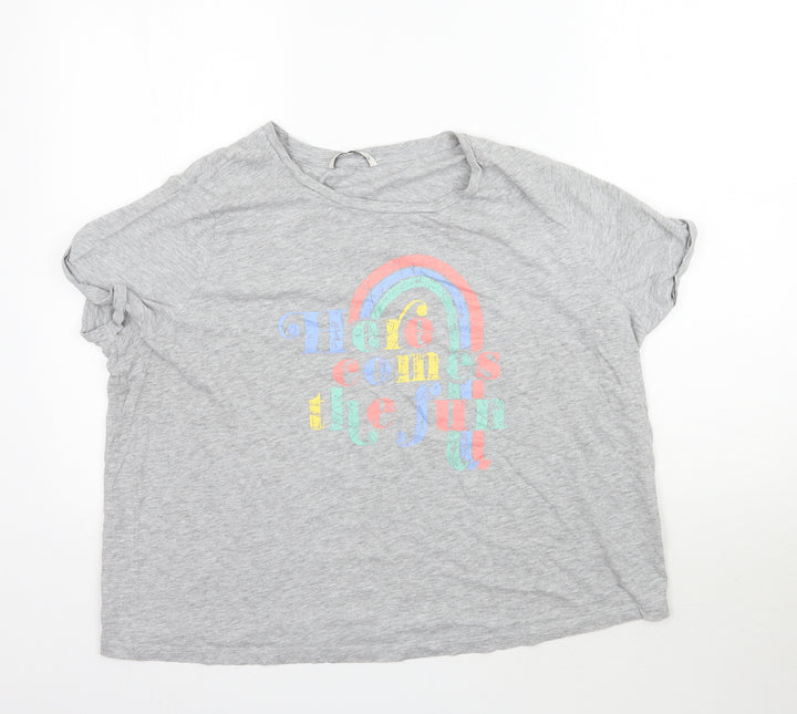 TU Womens Grey   Basic T-Shirt Size 2  - Here comes the fun