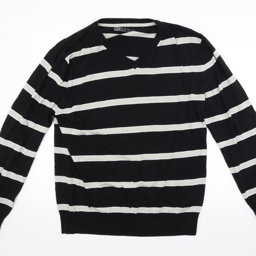 PHILLIP RUSSEL Mens Black Striped  Pullover Jumper Size 2XL