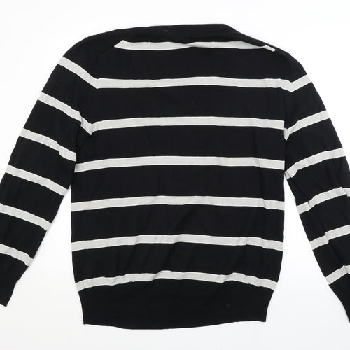 PHILLIP RUSSEL Mens Black Striped  Pullover Jumper Size 2XL
