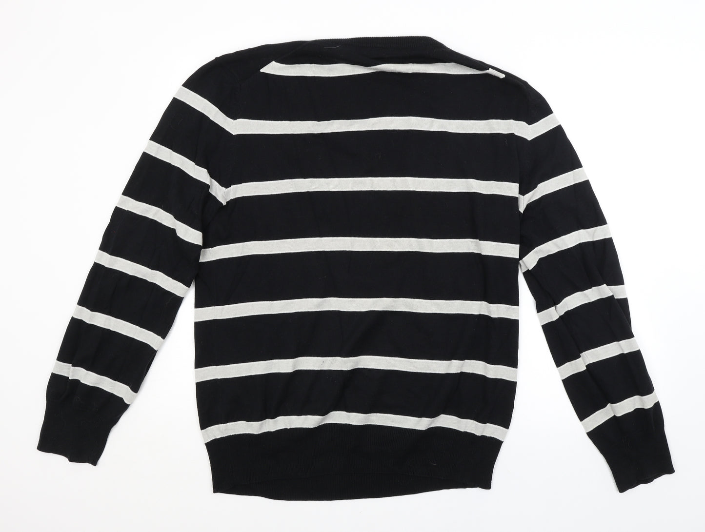 PHILLIP RUSSEL Mens Black Striped  Pullover Jumper Size 2XL