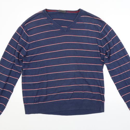H&M Mens Blue Striped  Pullover Jumper Size XL