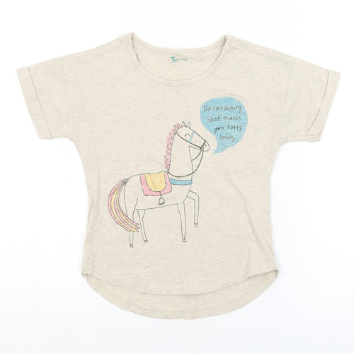TU Girls Beige   Basic T-Shirt Size 7 Years  - UNICORN