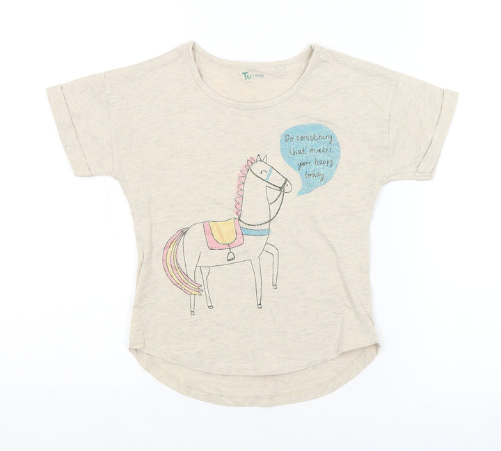 TU Girls Beige Basic T-Shirt Size 7 Years - UNICORN