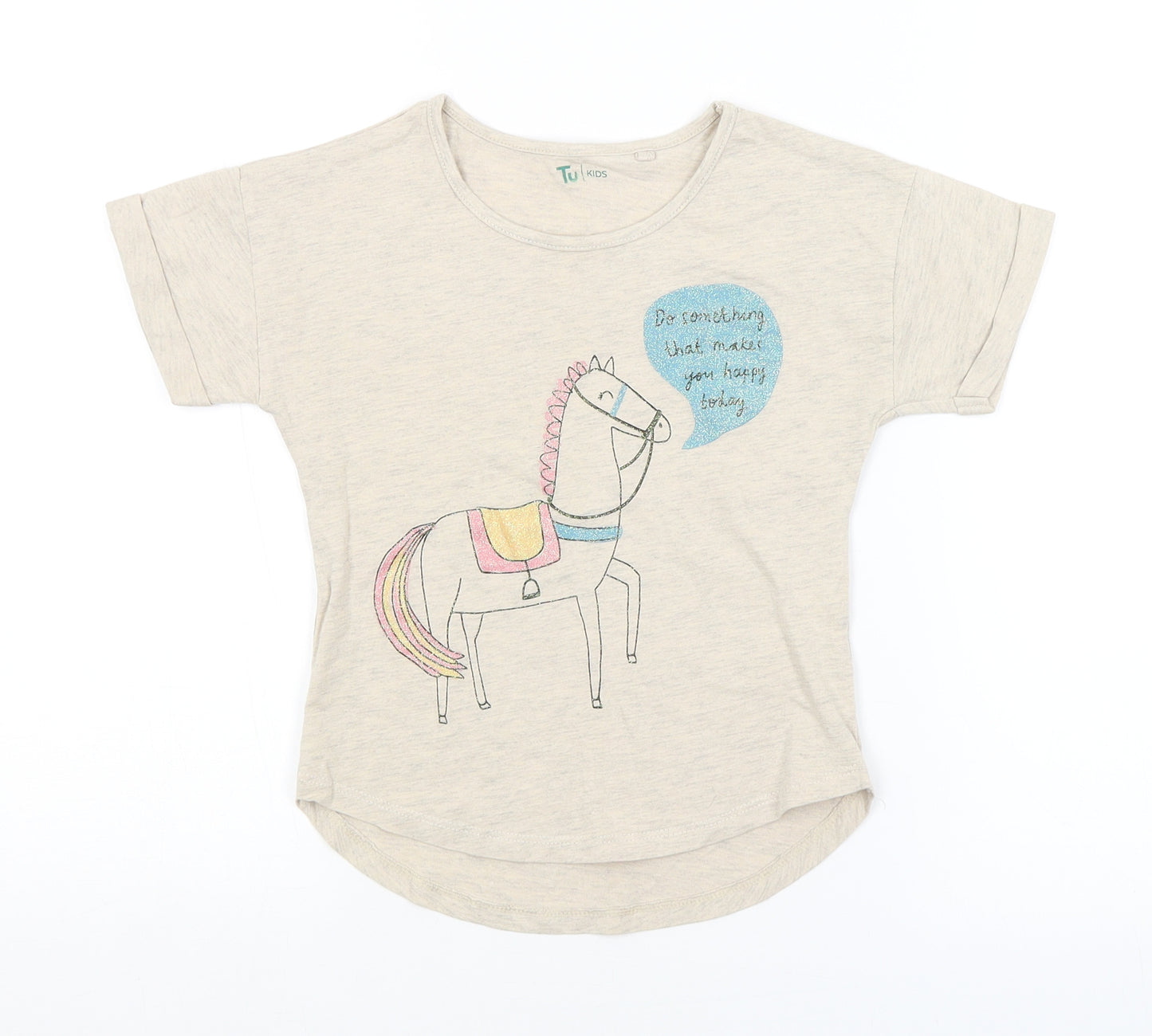 TU Girls Beige   Basic T-Shirt Size 7 Years  - UNICORN