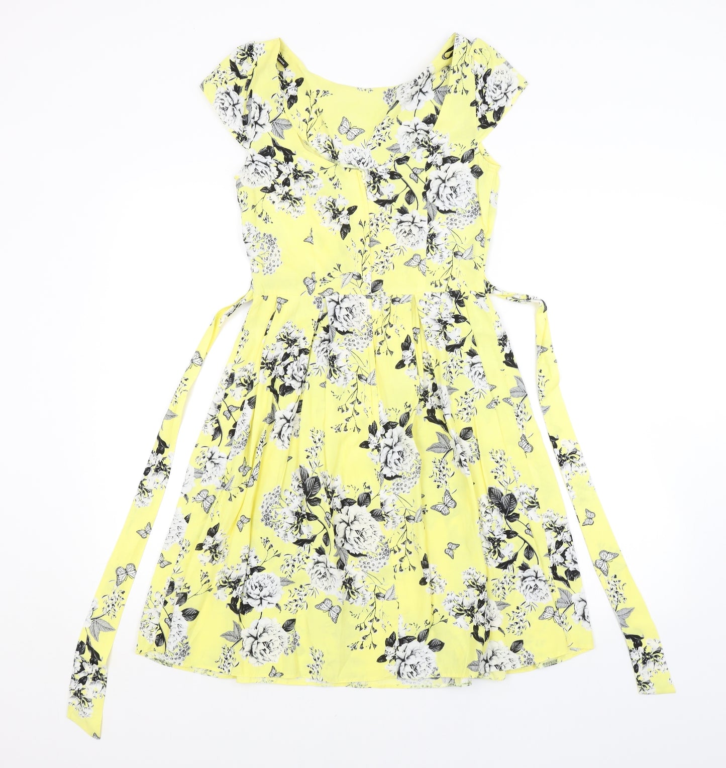 Dorothy Perkins Womens Yellow Floral  A-Line  Size 8