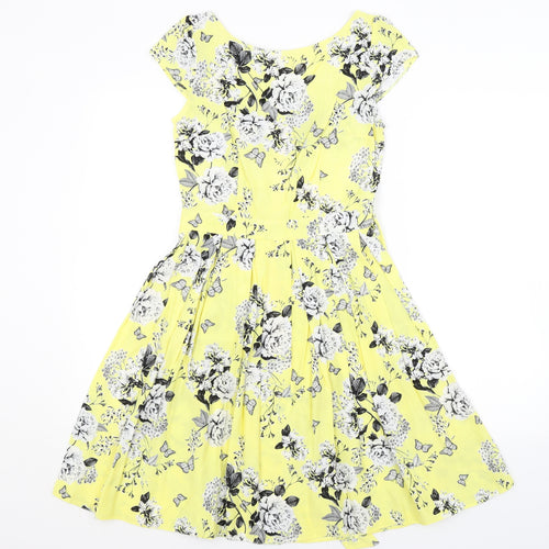 Dorothy Perkins Womens Yellow Floral  A-Line  Size 8