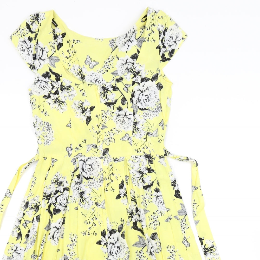 Dorothy Perkins Womens Yellow Floral  A-Line  Size 8