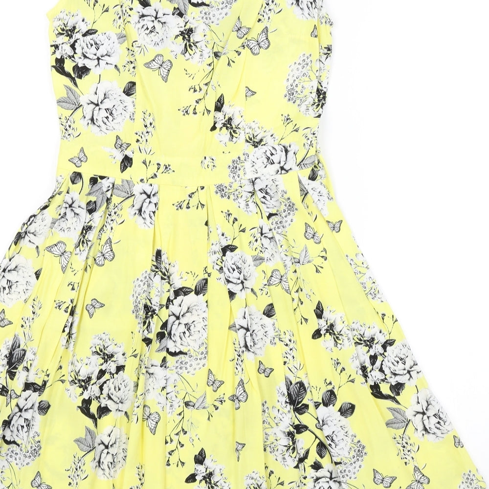 Dorothy Perkins Womens Yellow Floral  A-Line  Size 8
