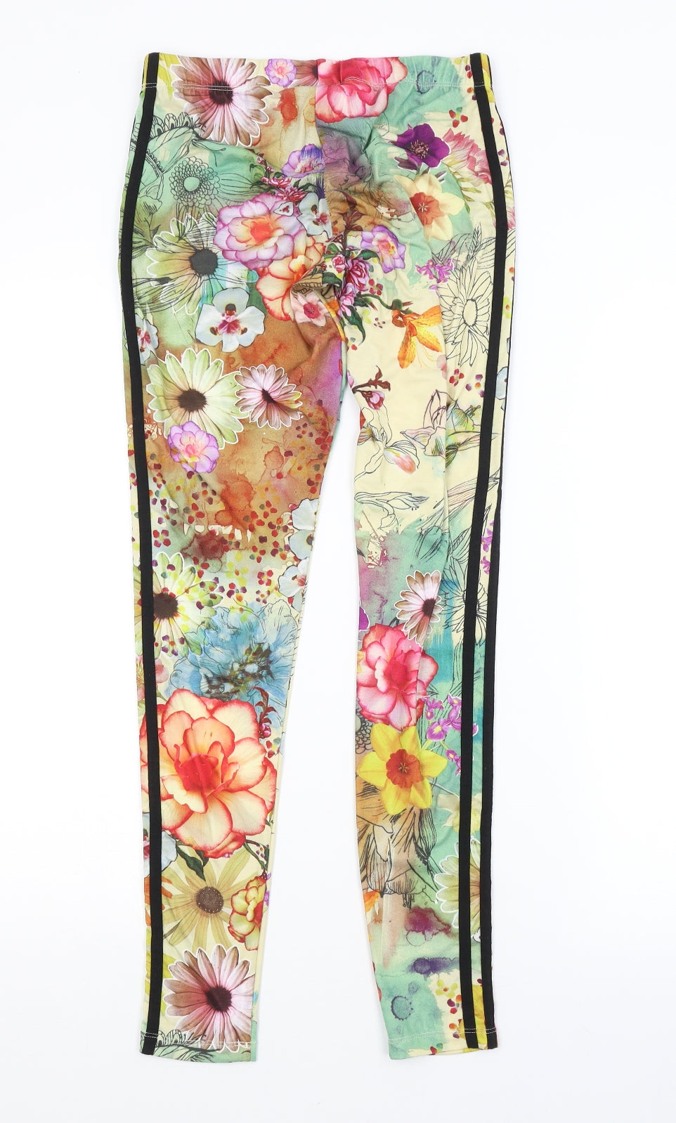 adidas Womens Multicoloured Floral  Compression Leggings Size 8 L29 in