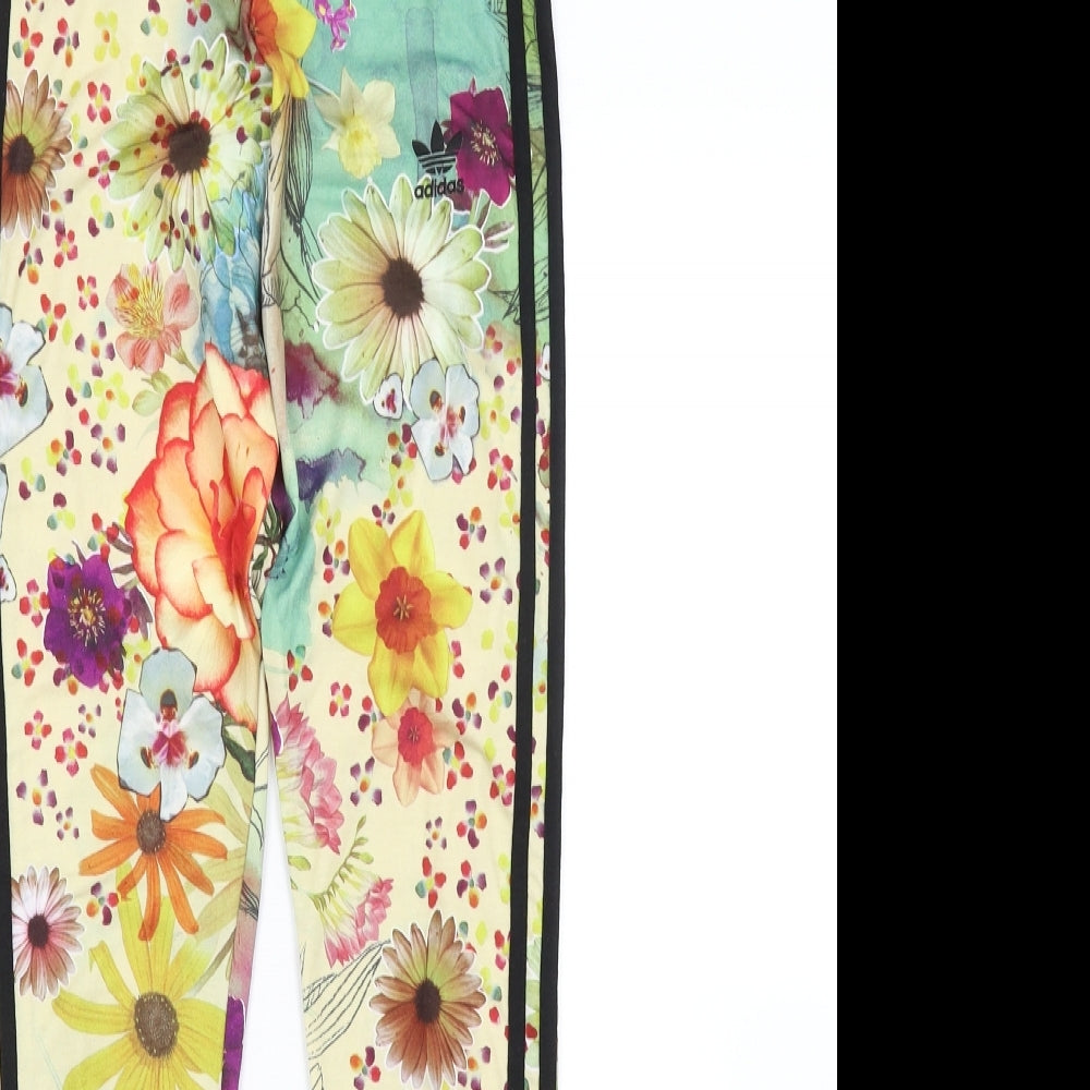 adidas Womens Multicoloured Floral  Compression Leggings Size 8 L29 in