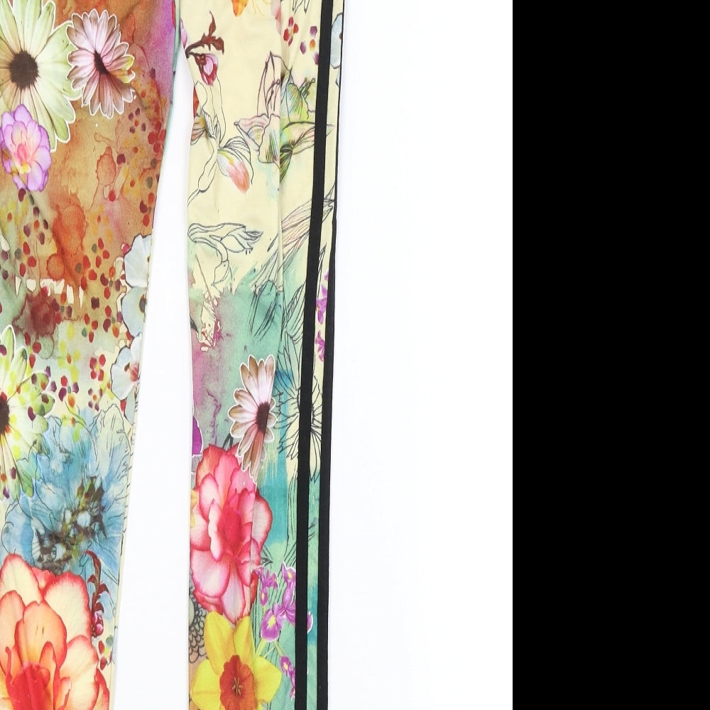 adidas Womens Multicoloured Floral  Compression Leggings Size 8 L29 in