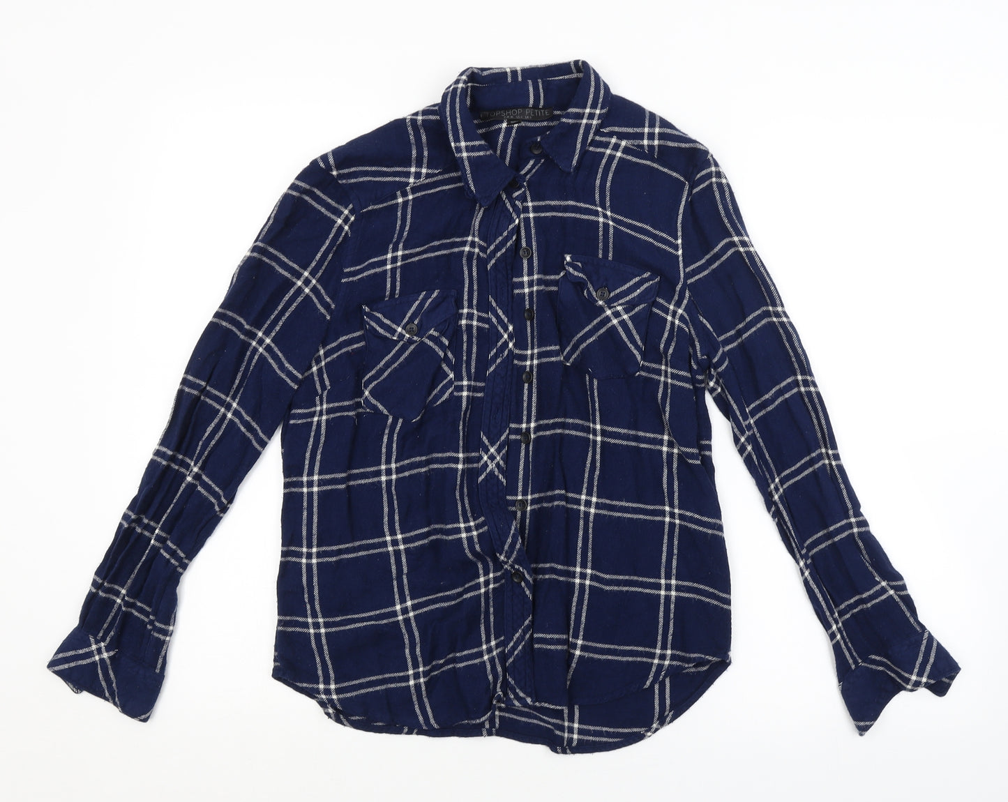 Topshop Womens Blue Check  Basic Button-Up Size 8