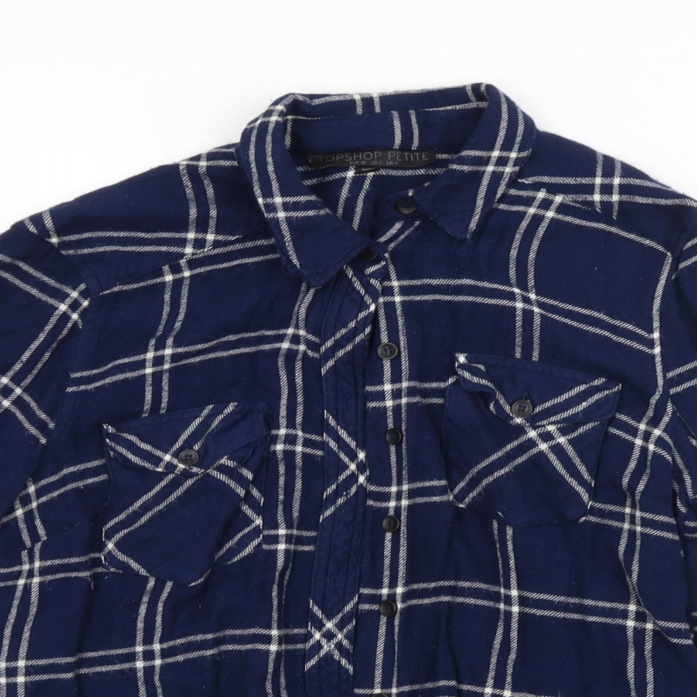 Topshop Womens Blue Check  Basic Button-Up Size 8
