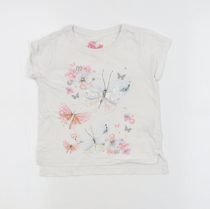 Young Dimension Girls White Animal Print  Basic T-Shirt Size 4-5 Years