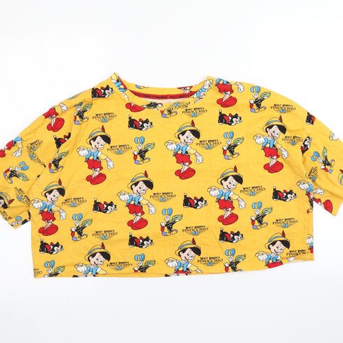 Primark Womens Yellow   Cropped T-Shirt Size L  - Pinnochio