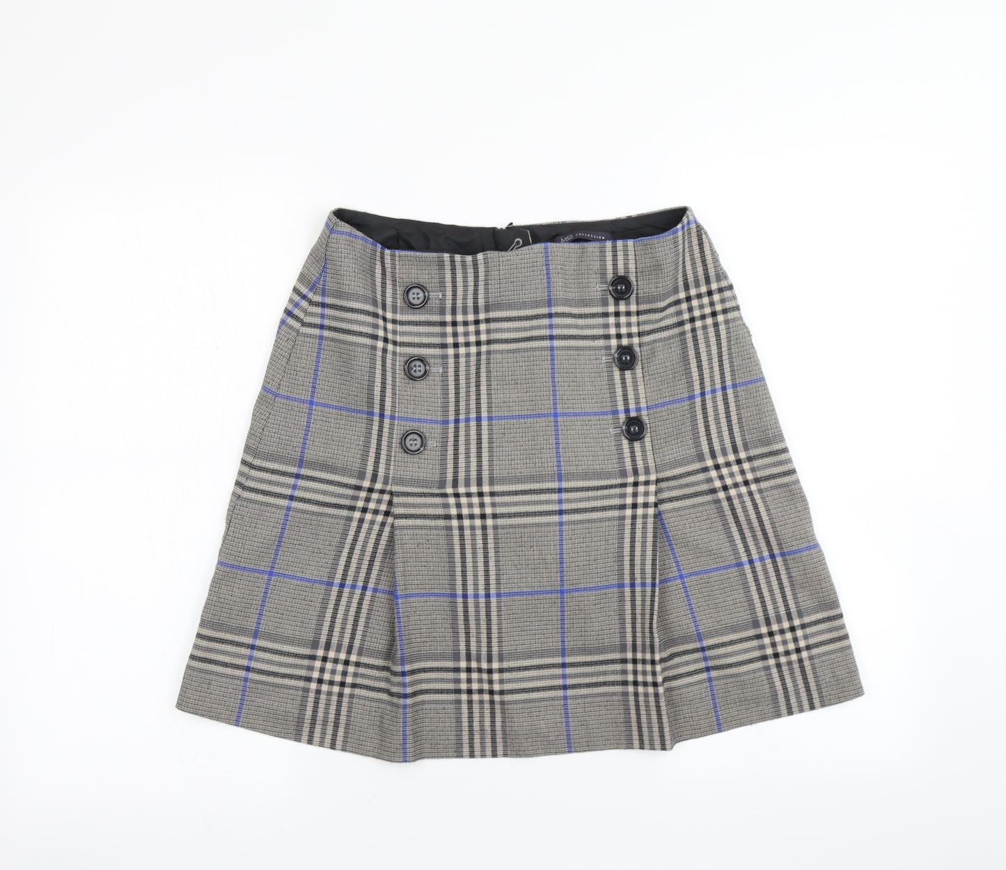 Marks and Spencer Womens Grey Check  A-Line Skirt Size 10