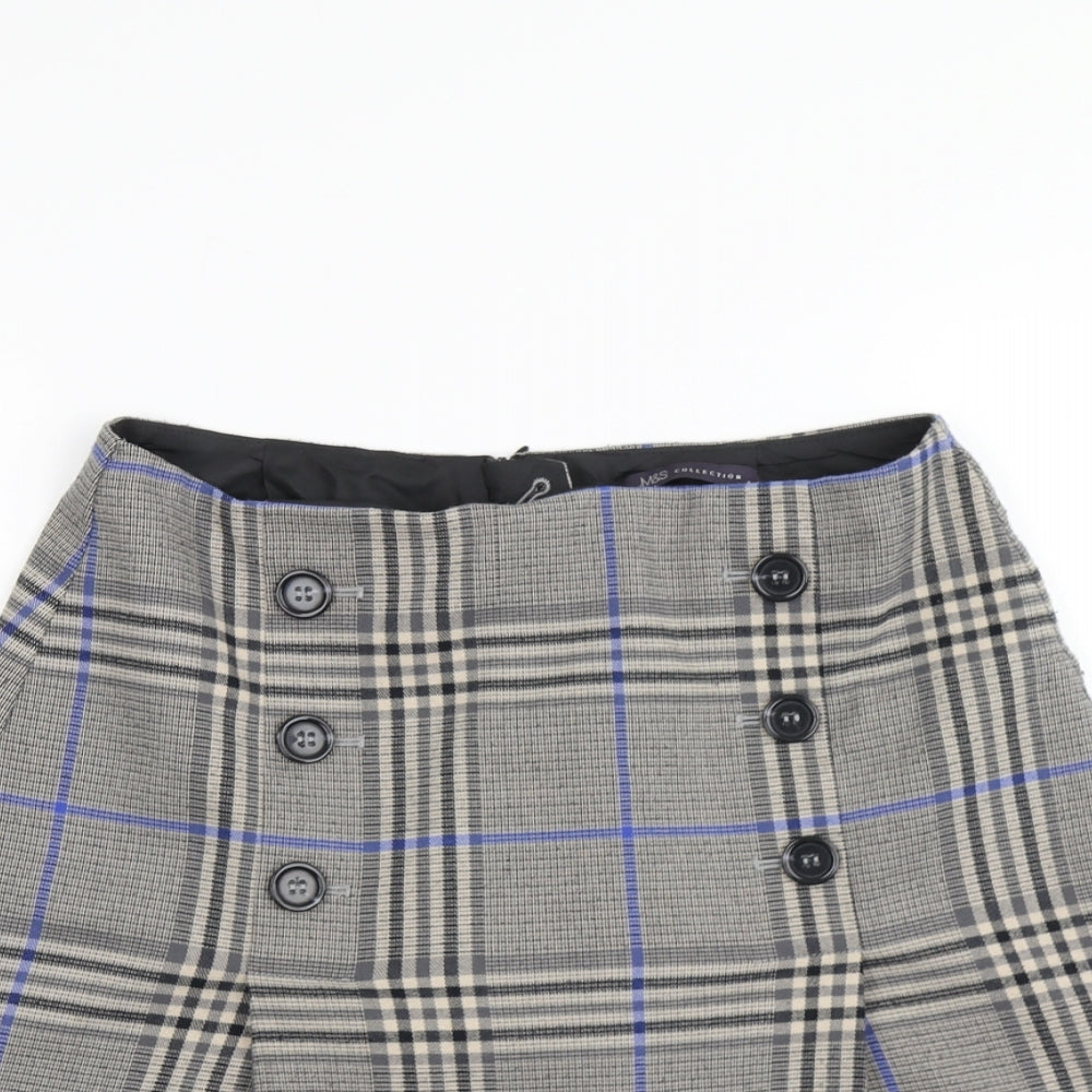 Marks and Spencer Womens Grey Check  A-Line Skirt Size 10