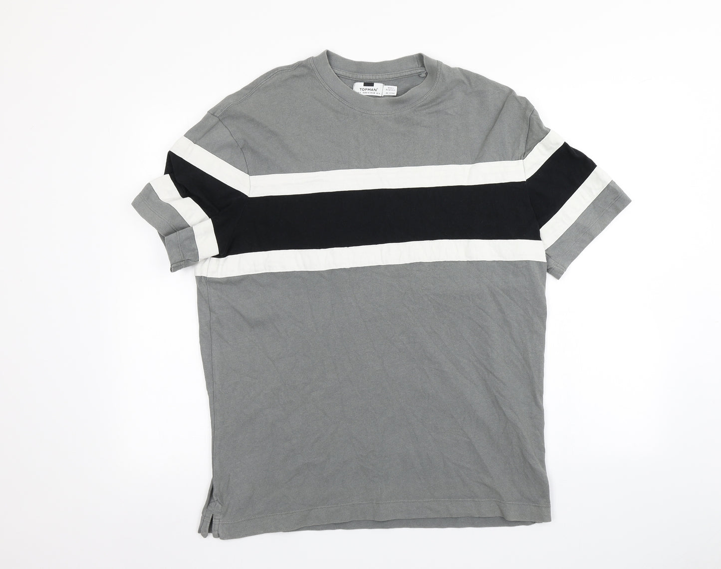Topman Mens Grey Striped   T-Shirt Size S