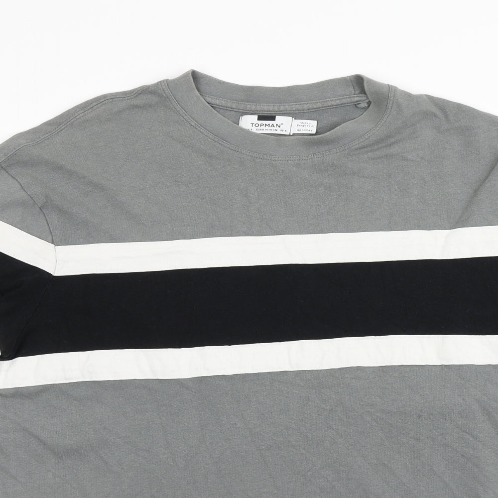Topman Mens Grey Striped   T-Shirt Size S