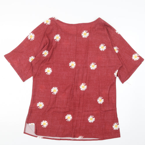 Preworn Womens Red Floral  Basic T-Shirt Size S