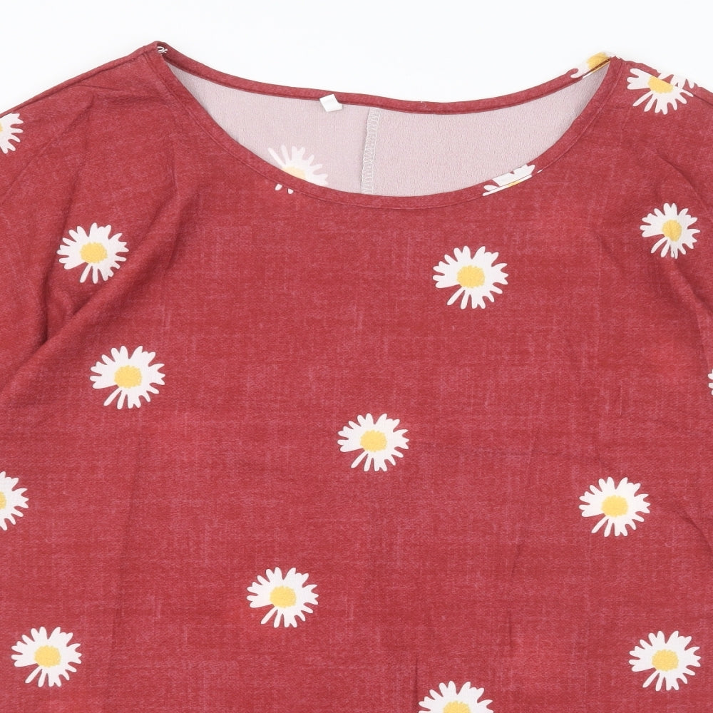 Preworn Womens Red Floral  Basic T-Shirt Size S
