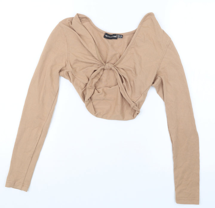 PRETTYLITTLETHING Womens Beige   Cropped T-Shirt Size 8