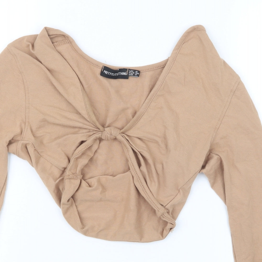 PRETTYLITTLETHING Womens Beige   Cropped T-Shirt Size 8