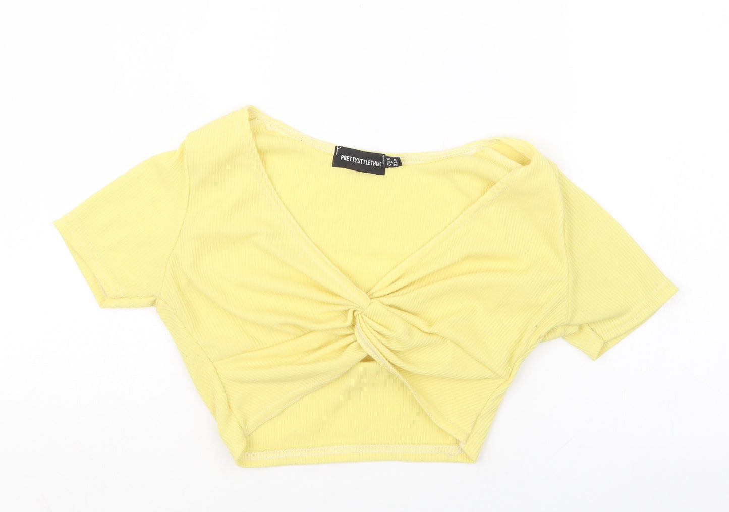 PRETTYLITTLETHING Womens Yellow   Cropped T-Shirt Size 8