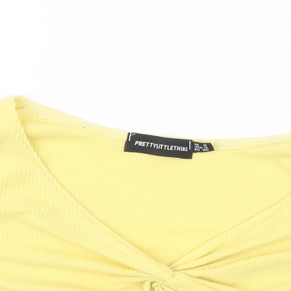 PRETTYLITTLETHING Womens Yellow   Cropped T-Shirt Size 8
