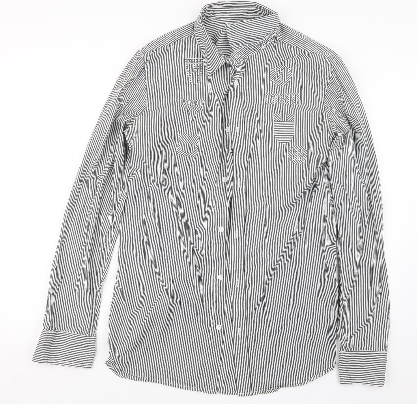 Diesel Mens Grey Striped   Button-Up Size L
