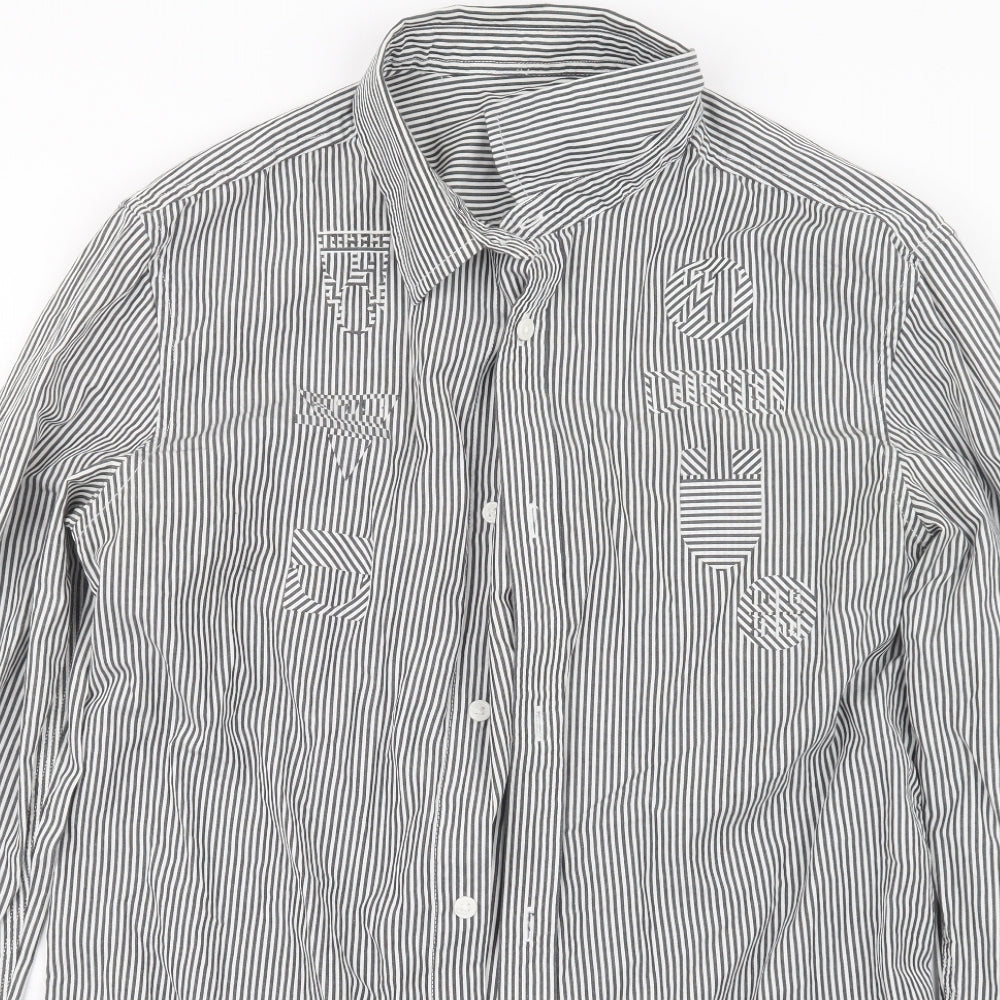 Diesel Mens Grey Striped   Button-Up Size L