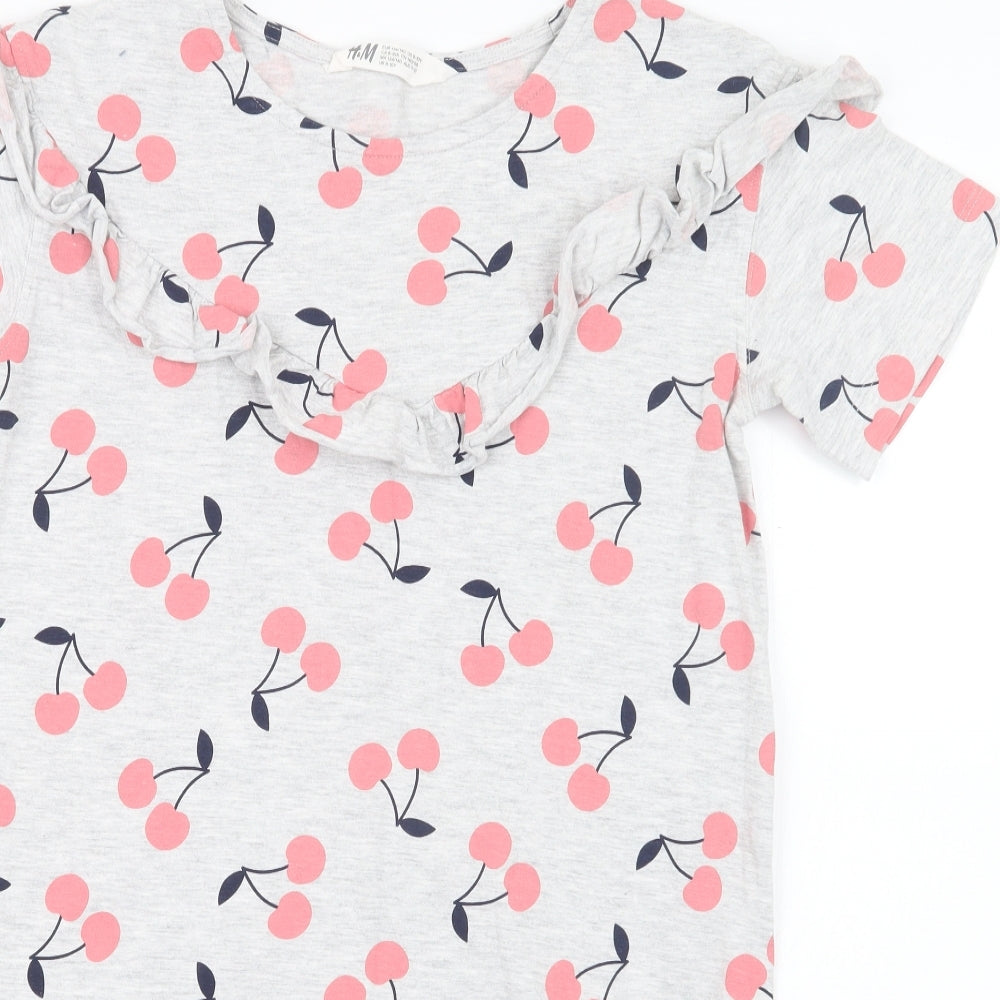 H&M Girls Grey Geometric  Basic T-Shirt Size 8-9 Years  - Long