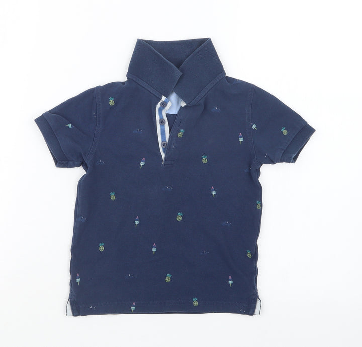 Marks and Spencer Boys Blue Geometric  Basic Polo Size 2-3 Years