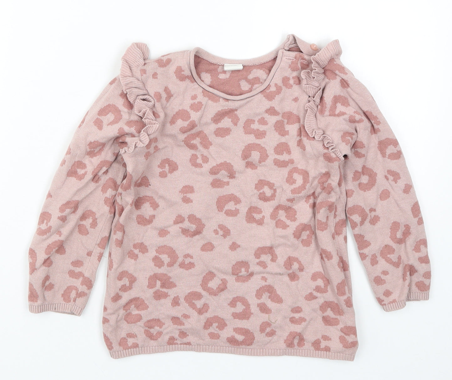 H&M Girls Pink Animal Print Knit Pullover Jumper Size 3-4 Years