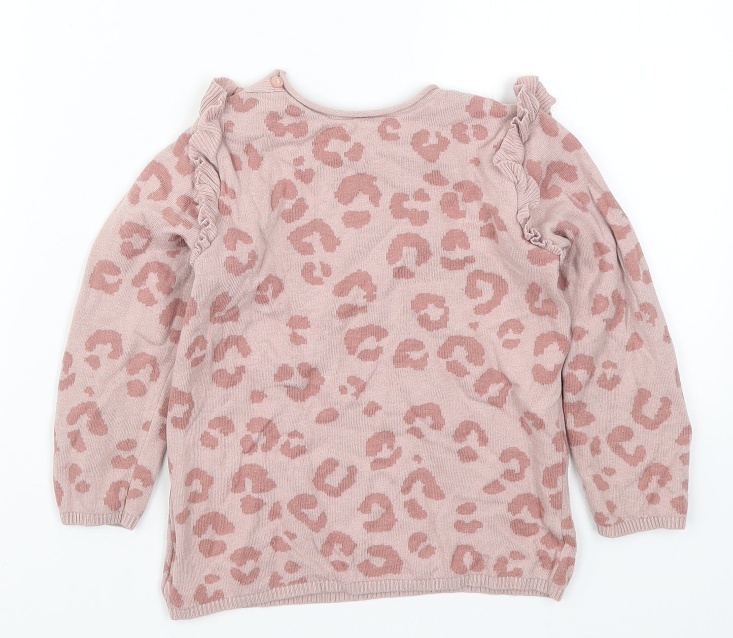 H&M Girls Pink Animal Print Knit Pullover Jumper Size 3-4 Years