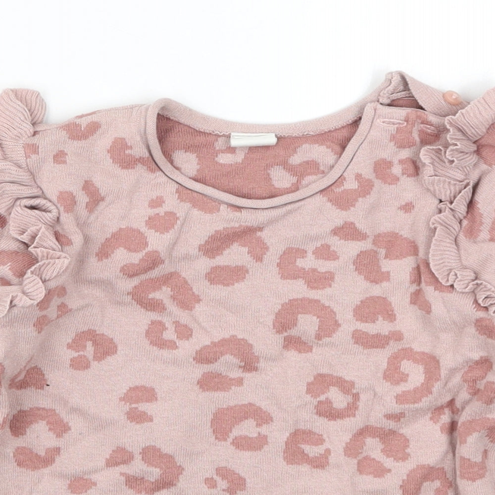 H&M Girls Pink Animal Print Knit Pullover Jumper Size 3-4 Years