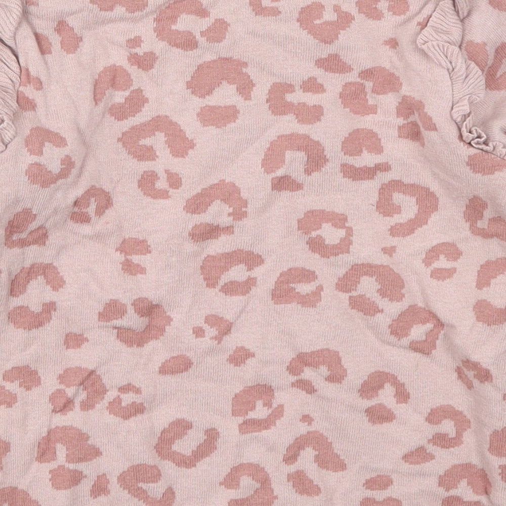 H&M Girls Pink Animal Print Knit Pullover Jumper Size 3-4 Years