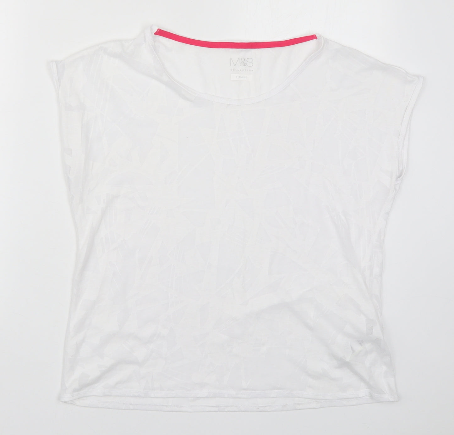 Marks and Spencer Womens White Geometric  Basic T-Shirt Size 14