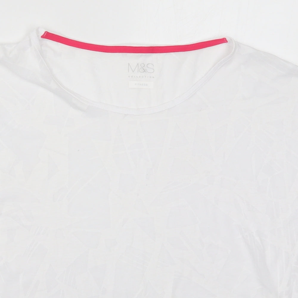 Marks and Spencer Womens White Geometric  Basic T-Shirt Size 14