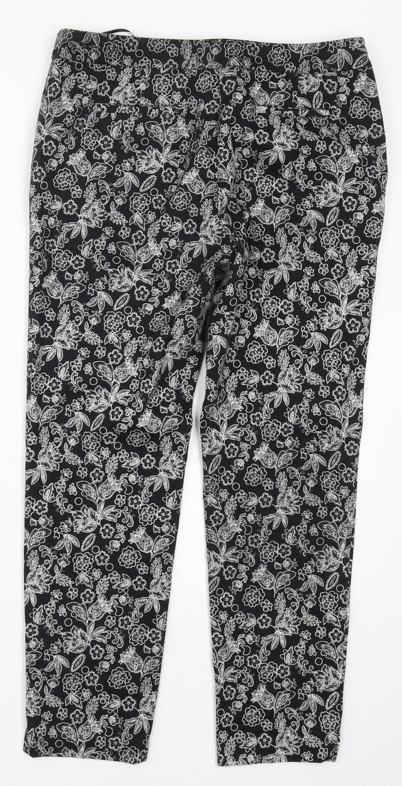 TU Womens Black Floral  Trousers  Size 10 L25.5 in